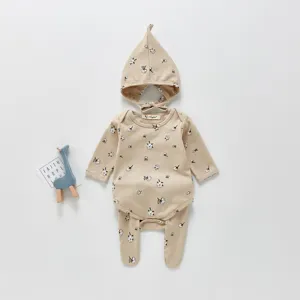 Baby Baumwolle Blumen Jumpsuit Set mit Fußhosen und Mütze für Frühling Herbst Kleinkindbekleidung.