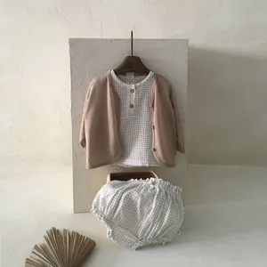 Toddler summer cardigan set baby cotton gauze top and shorts breathable infant clothing