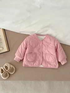 Kleinkind rosa gesteppte gefütterte Jacke Baby Winter warme Druckknopf Mantel Oberbekleidung