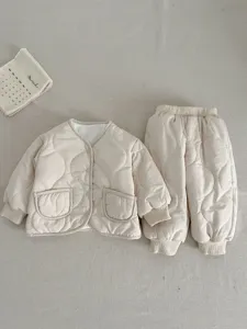 Kleinkind Baby Winter gestepptes Baumwollset warme wattierte Jacke und Hose beige
