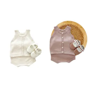 Ensemble gilet tricoté bébé barboteuse automne haut sans manches short chaussures