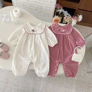 Bébé fille barboteuse en velours côtelé manches longues broderie lapin mignon nouveau-né
