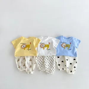 Summer baby short sleeve t-shirt and cute printed pants set for infant daily wear