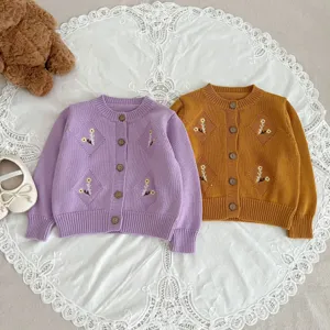 Baby girls knitted cardigan long sleeve sweater floral embroidered toddler top children autumn wear