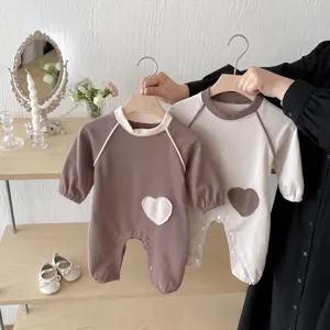 Säugling Baby Baumwolle Langarm Strampler Süß Herz Flicken Rundhals Neugeborenes Baby Junge Mädchen Herbst Jumpsuit
