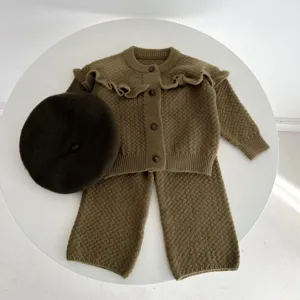 Set Cardigan E Pantaloni In Maglia Di Cotone Per Bambina Stile Coreano Abbigliamento Per Bambini