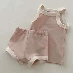 Joli ensemble d'été en coton pour bébé, débardeur et short, vêtements sans manches.