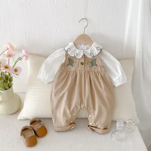 Cute infant baby girl long sleeve blouse romper two piece set spring autumn outfit