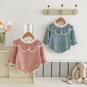 Süßes Baby Strick Jumper Langarm Rüschenkragen Kleinkind Body für den Herbst Alltag