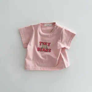 Maglietta estiva in cotone rosa a maniche corte per neonati con stampa di orsetto carino