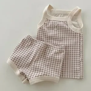 Ensemble débardeur et short en coton d'été pour bébé, tenue mignonne à carreaux pour tout-petit.