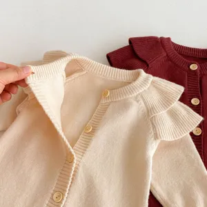 Infant baby knitted cardigan sweater cute ruffle sleeve romper for winter baby clothes