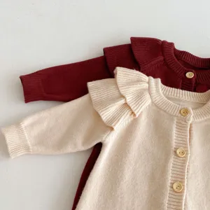 Baby knit romper infant autumn long sleeve cardigan newborn cute ruffle baby clothes detail