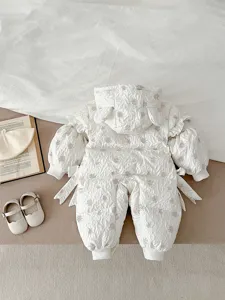 Infant winter warm down jumpsuit baby girl cute hooded romper thick snowsuit outerwear