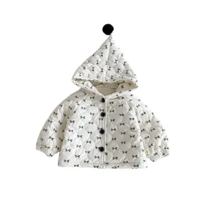 Infant cute bow hooded cotton coat winter warm sweet baby girl padded jacket outerwear