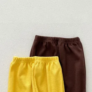 Toddler waffle knit pants solid color casual bottoms baby two-piece set cute daily wear