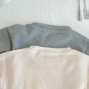 Toddler waffle knit sweatshirt detail, soft cotton autumn top for baby boys and girls set.