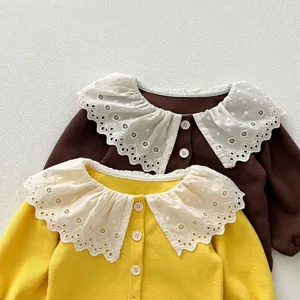 Toddler baby girls waffle knit cardigan cute sweet lace collar toddler top clothing set