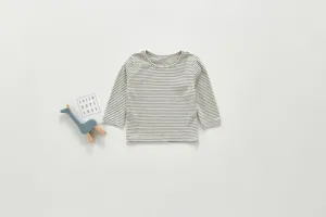 Baby black and white striped long sleeve t-shirt, classic infant casual top for spring.