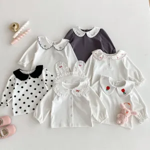 Nourrisson Bébé Filles T-Shirt Manches Longues Coton Col Roulé Brodé Pois Hauts Automne Vêtements Enfant