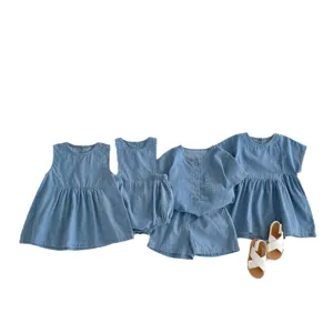 Summer baby denim set infant toddler boys girls short sleeve shirt shorts dress soft denim outfits