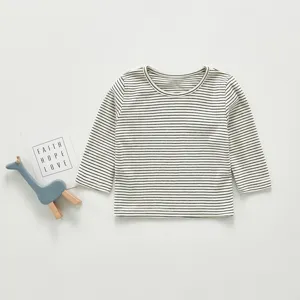 Infant Baby Girls Long Sleeve T-Shirt Classic Black and White Striped Crew Neck Cotton Pullover Top