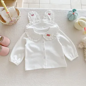 Joli top à manches longues en coton pour bébé fille avec col oreilles de lapin et broderie.