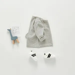 Infant baby black and white striped long sleeve top and matching shoes set main product image
