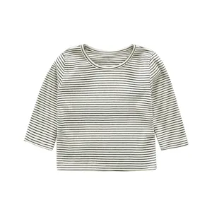 Infant baby classic black white striped long sleeve t-shirt daily casual top main view