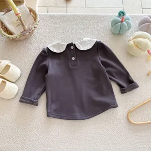 Bebe t-shirt manches longues coton haut nourrisson avec col Claudine blanc vetement bebe