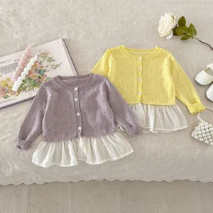 Baby toddler knit cardigan sweater infant summer sun protection coat detail flat lay view