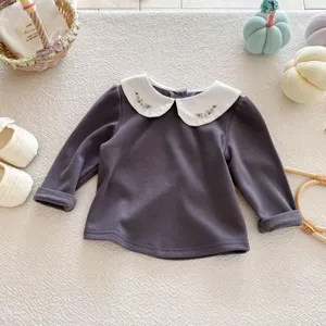 Joli t-shirt à manches longues pour bébé fille avec col brodé en coton doux automne