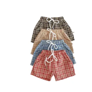 Shorts à carreaux pour bébé style coréen été tout-petit décontracté coton respirant 4pcs