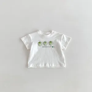 Βρεφικό βαμβακερό κοντομάνικο T-shirt με χαριτωμένη πράσινη φράουλα καλοκαιρινό τοπ