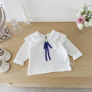 Baby Mädchen weißes Langarm Top süße Spitzenkragen Bluse Kleinkind niedliches Hemd Bekleidung