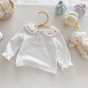 T-shirt à manches longues pour bébé fille avec col brodé haut en coton doux automne