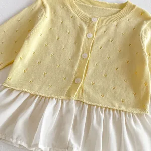 Toddler girls yellow knit cardigan white chiffon layered summer sun protection top detail
