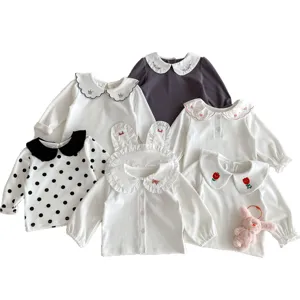 Joli bebe fille manches longues t-shirt en coton broderie col chemise automne haut