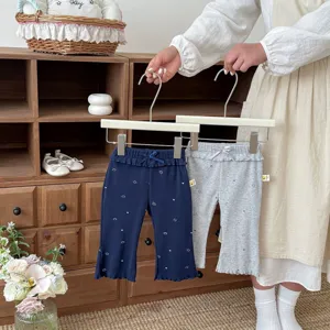 Bébé Filles Mignon Imprimé Nœud Coton Pantalon Évasé Tout-Petits Décontracté Taille Élastique Long Pantalon