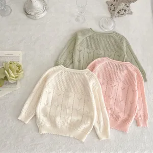 Joli gilet en tricot ajouré pour bébé pull uni respirant haut décontracté vêtement d'extérieur