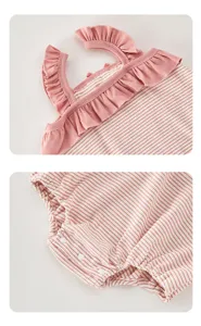 Baby Sommer Strampler niedliche gestreifte Rüschen Träger Body atmungsaktive Krabbelkleidung Detail