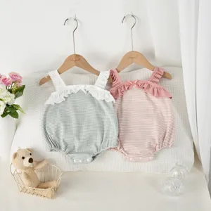 Säugling Baby Mädchen Sommer Strampler Süß Gestreift Rüschen Träger Baumwolle Body Neugeboren Freizeit Einteiler Kleidung