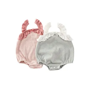 Sommer Baby Strampler gestreift Rüschen Träger süßer Bodysuit Kleinkind Kleidung neu.