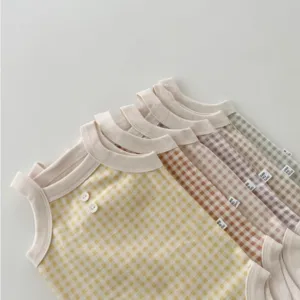 Recién nacido algodón bebé mameluco sin mangas cuadros bodysuit verano lindo chaleco