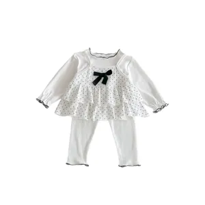 Sweet polka dot camisole layered top lettuce edge tee and leggings baby girl autumn 3-piece set