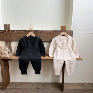 Infant Baby Boys Girls Knitted Sweatshirt Cardigan Bib Pants Set Korean Style Cute Autumn Winter Cotton Clothing
