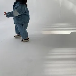 Kids denim jacket and pants set, stylish toddler clothing for autumn daily wear and casual outfits.