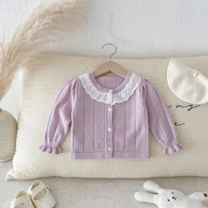 Baby Girl Knit Cardigan Toddler Cute Lace Collar Long Sleeve Sweater Outerwear Spring