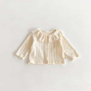Süßes baby mädchen langarm bluse mit spitzenkragen strickjacke kleinkind oberteil top neu
