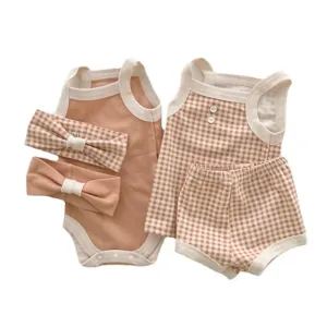 Ensemble de vêtements pour bébé été mignon gilet en coton barboteuse et short tenue mignonne